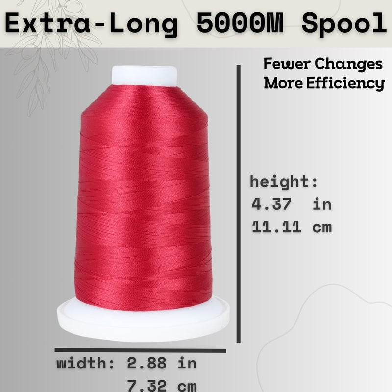 simthread Trilobal Polyester Thread – 5000M (5500yds) No.40 – Super Sheen, Tangle-Free – Built-in Thread Lock Spool – Compatible with Brother, Singer, Janome & More, Red-800 - Image 3